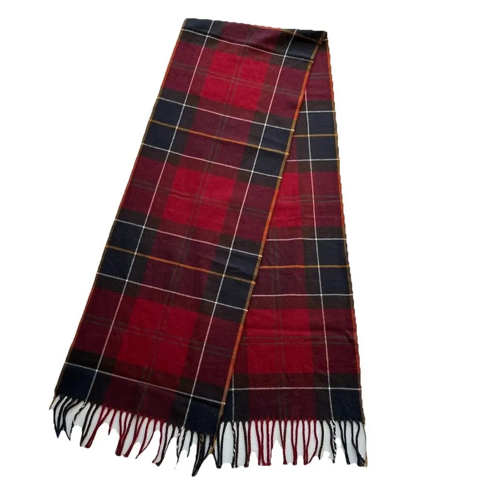 Barbour Galingale Tartan Scarf Plaid 71x12 Tasseled Hem Acrylic Soft Suede Touch